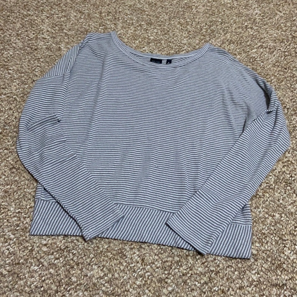 BLUE Saks Fifth Avenue Gray and White Striped Top